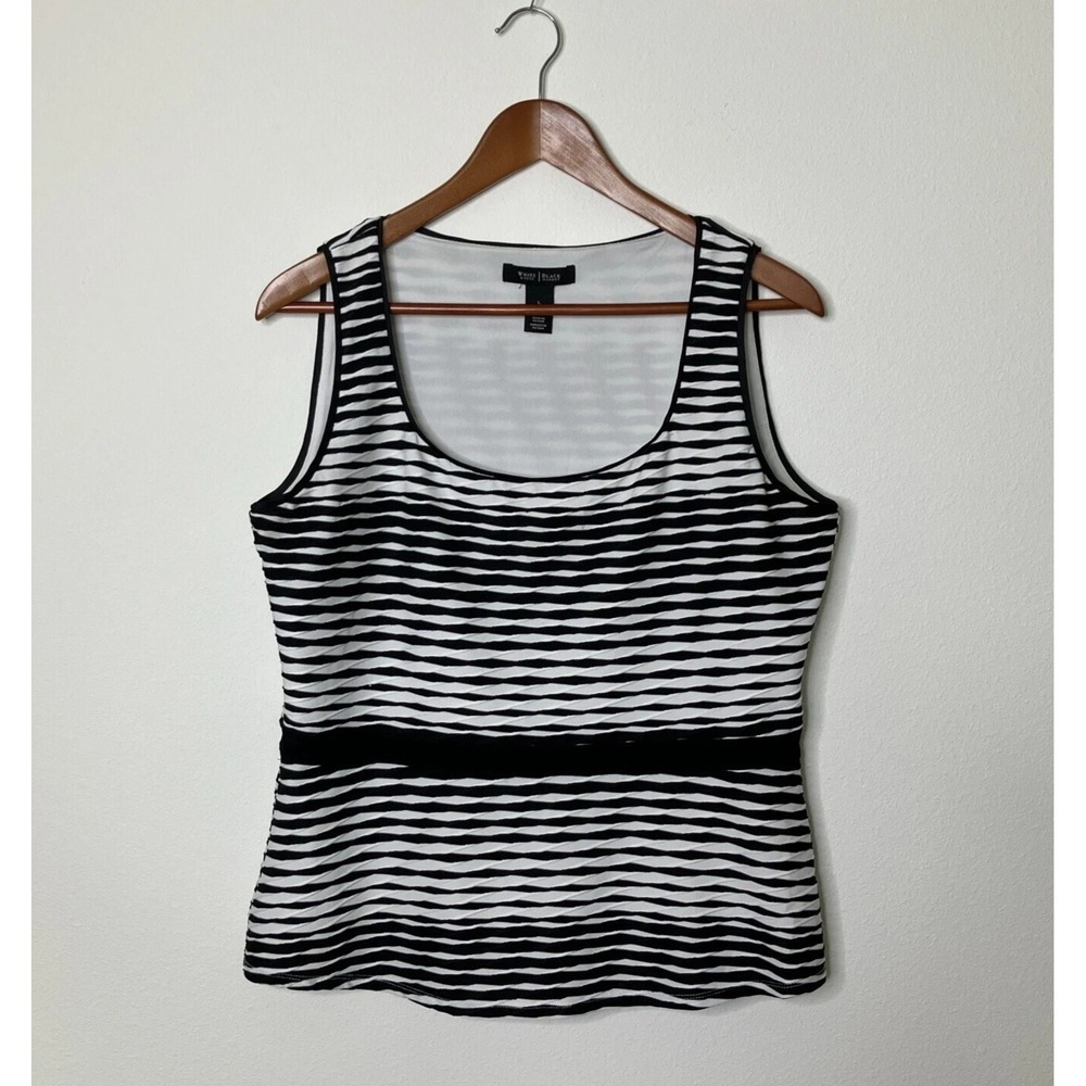 White House Black Market Top Womens L Black White Striped Business Casual Tank